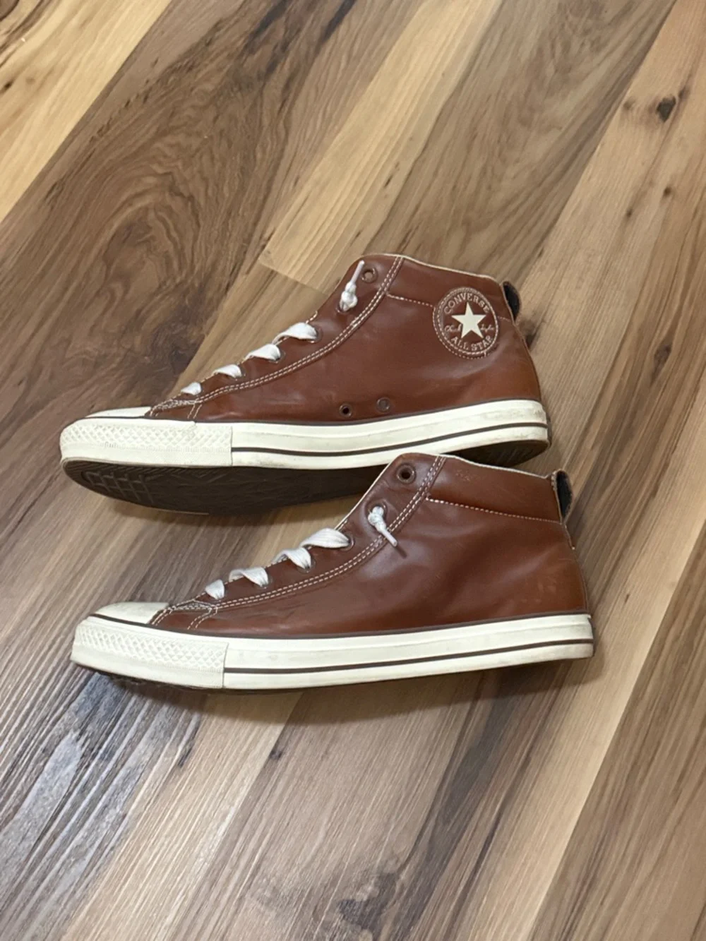 Cool Converse Brown & Cream Leather Mid- Top Sneakers - Picture 3 of 5